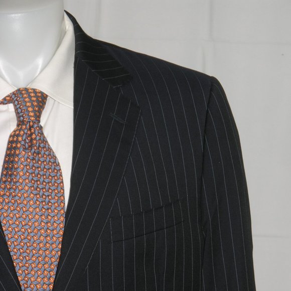 Canali 13320 Drop 7 Navy Blue Striped Two Button Suit 42L - Picture 1 of 13